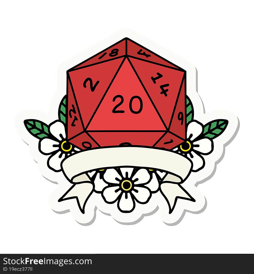 Natural 20 Critical Hit D20 Dice Roll Sticker