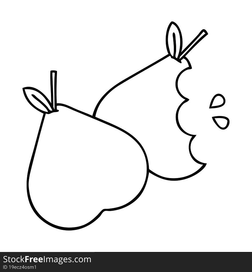 line drawing cartoon of a green pear