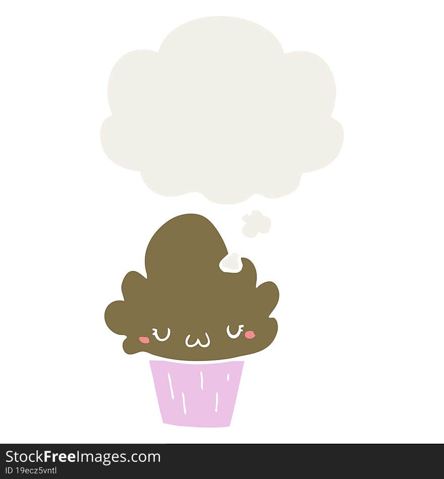 Cartoon Cupcake With Face And Thought Bubble In Retro Style