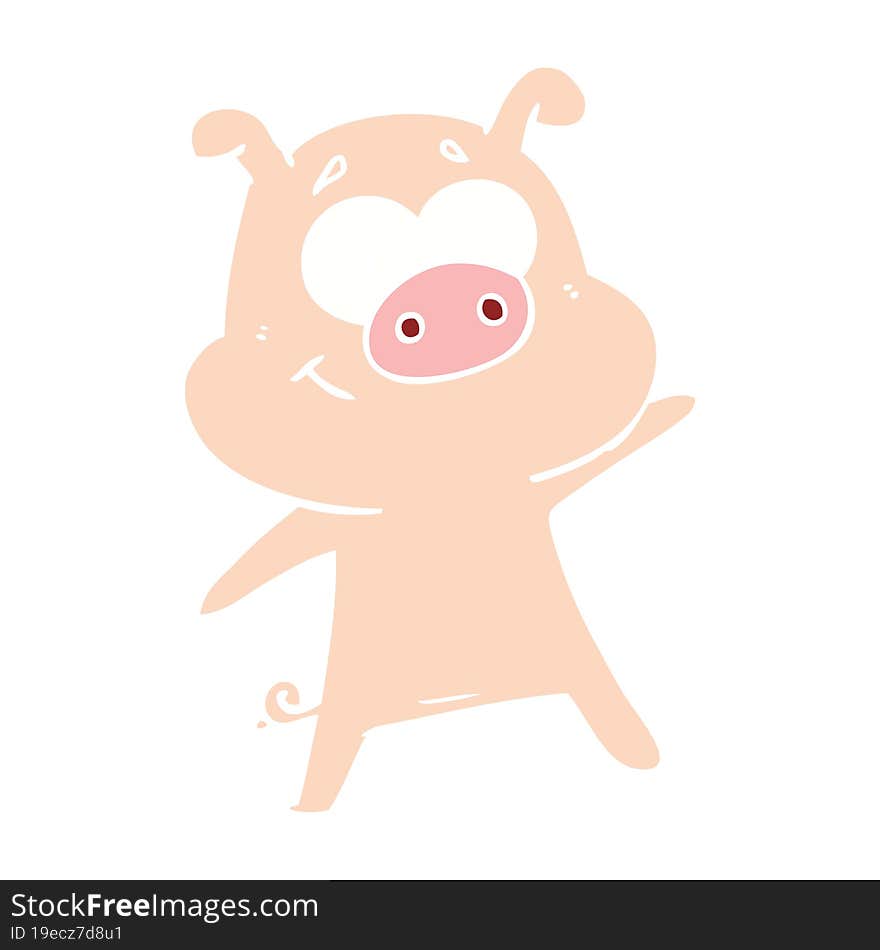 happy flat color style cartoon pig