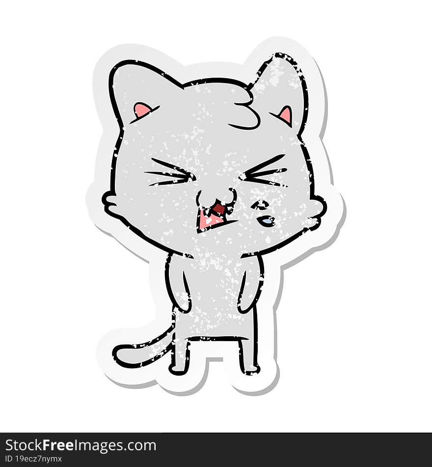 Distressed Sticker Of A Cartoon Hissing Cat