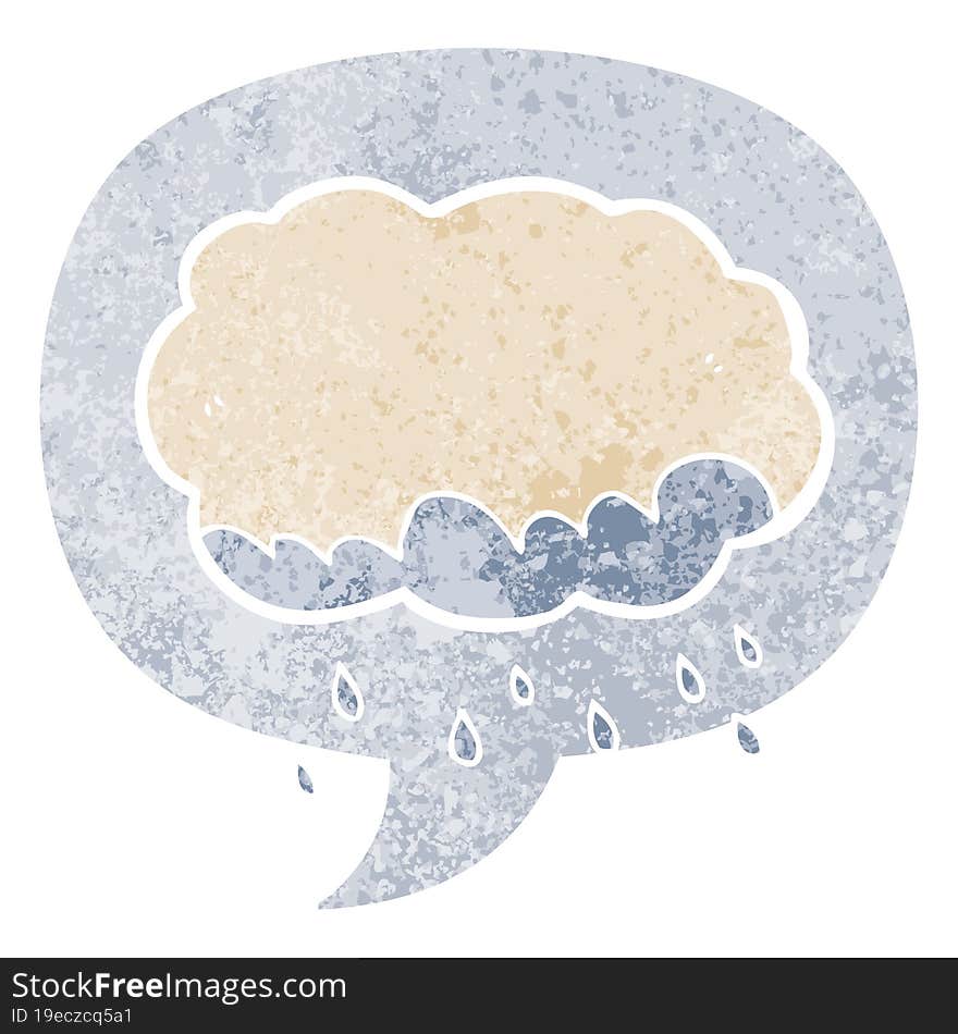 cartoon rain cloud and speech bubble in retro textured style