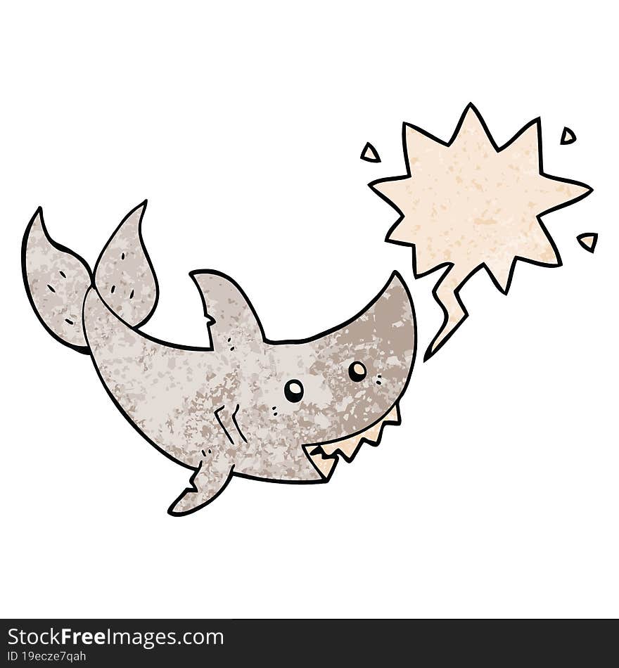 cartoon shark and speech bubble in retro texture style