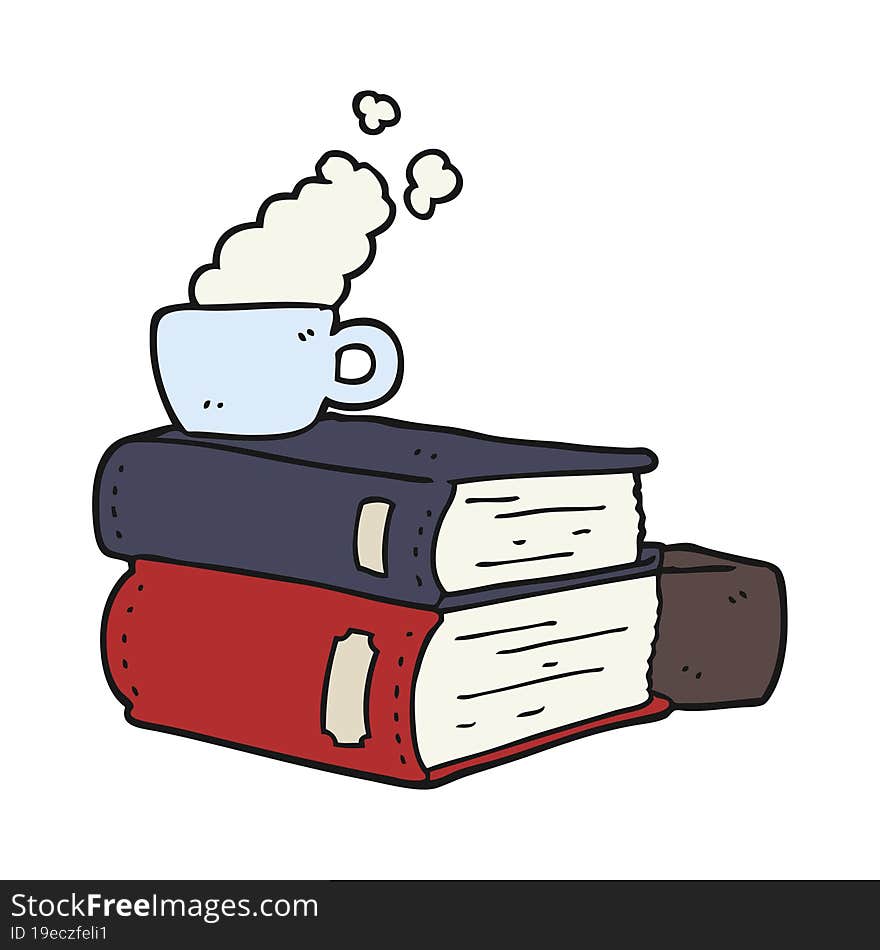 cartoon books and coffee cup