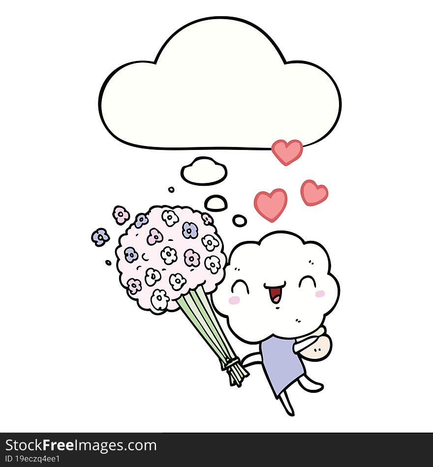 cute cartoon cloud head creature and thought bubble