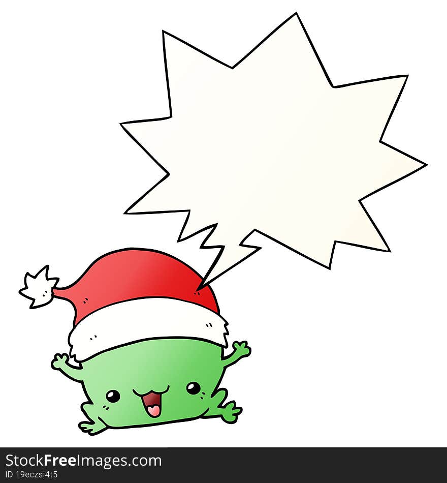 cute cartoon christmas frog with speech bubble in smooth gradient style