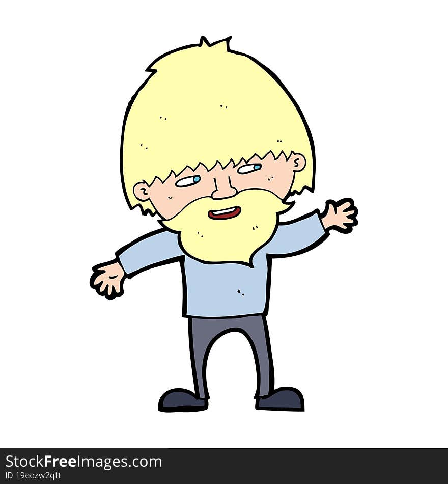 Cartoon Happy Bearded Man Waving