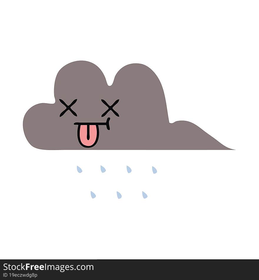 Flat Color Retro Cartoon Storm Rain Cloud