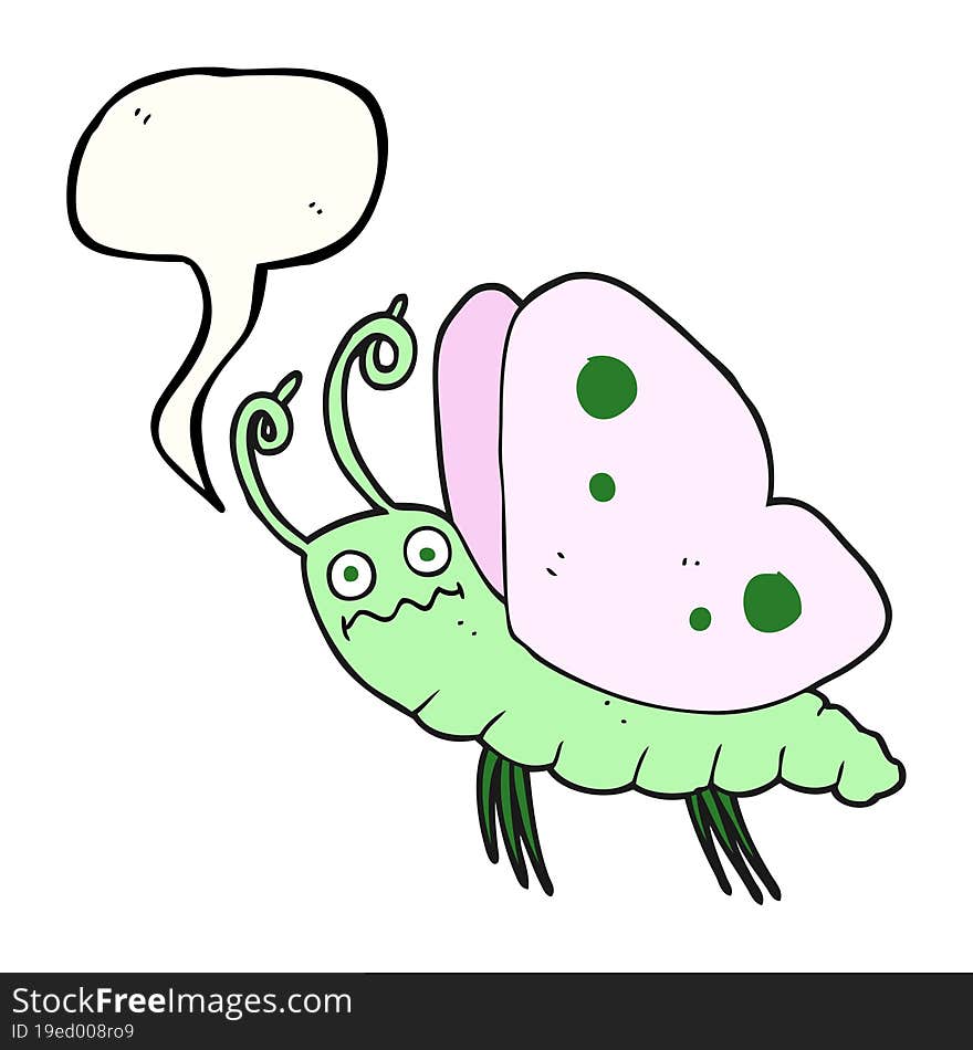 freehand drawn speech bubble cartoon funny butterfly