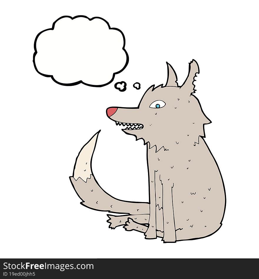 cartoon wolf sitting with thought bubble