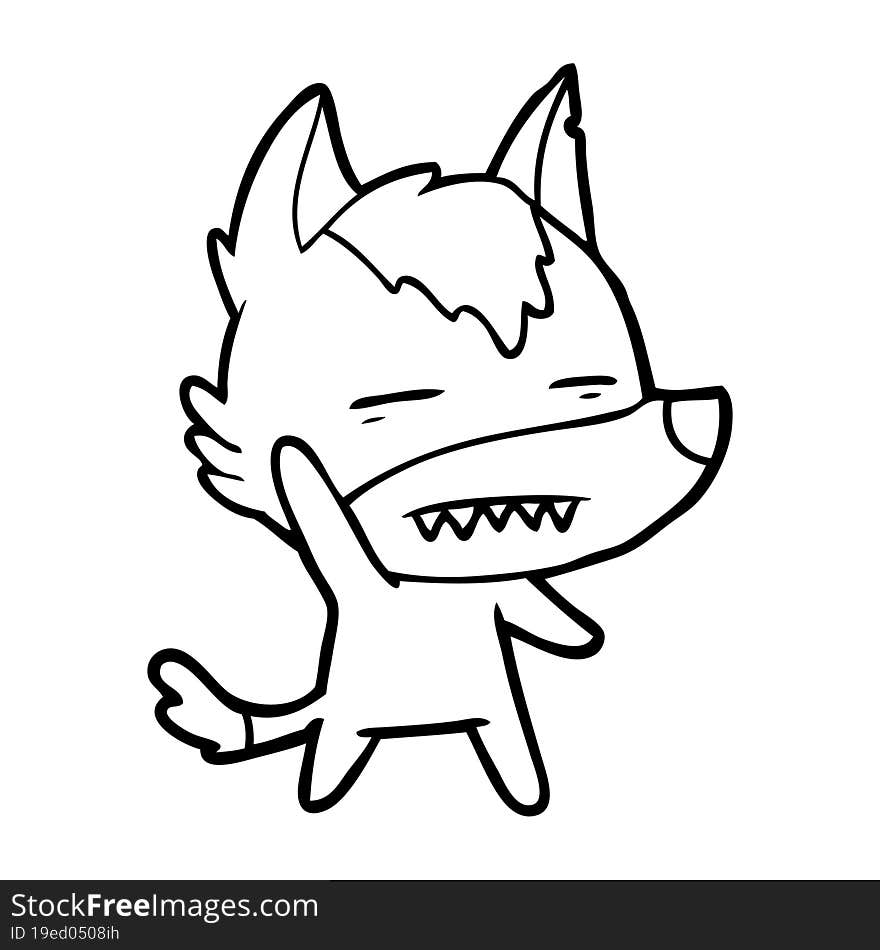 cartoon wolf waving showing teeth. cartoon wolf waving showing teeth