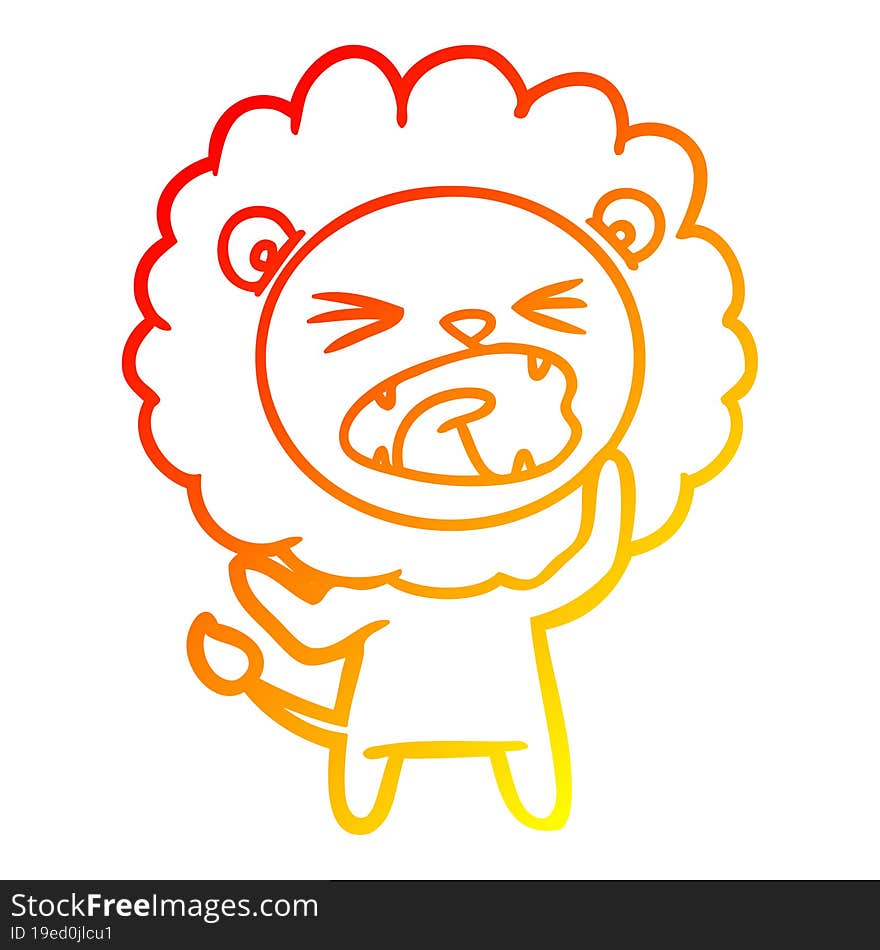 warm gradient line drawing cartoon angry lion