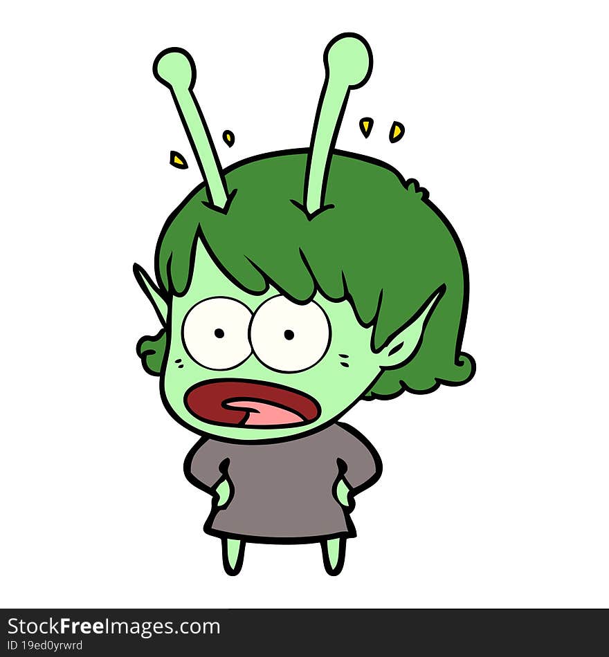 cartoon shocked alien girl. cartoon shocked alien girl