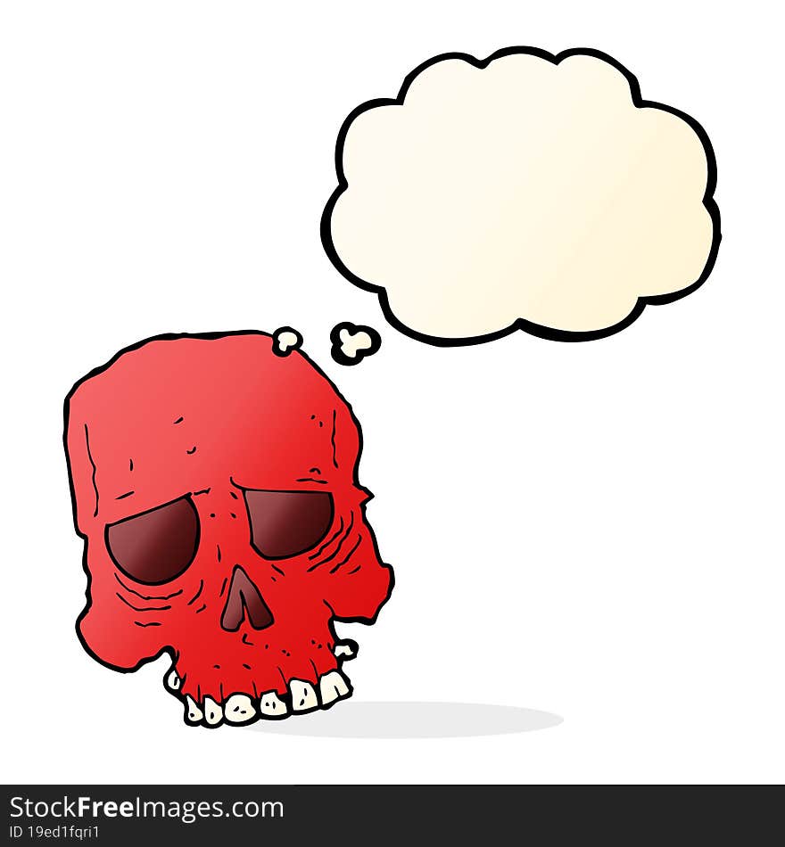 cartoon spooky skull with thought bubble