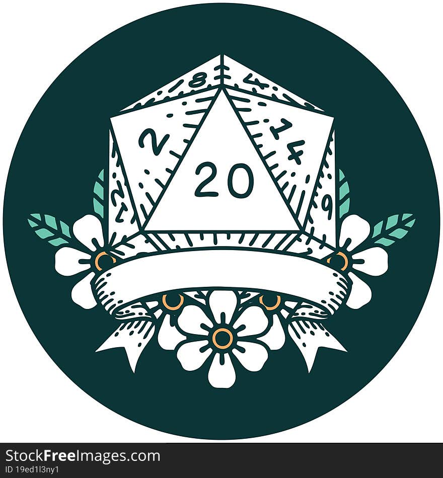 natural 20 critical hit D20 dice roll icon