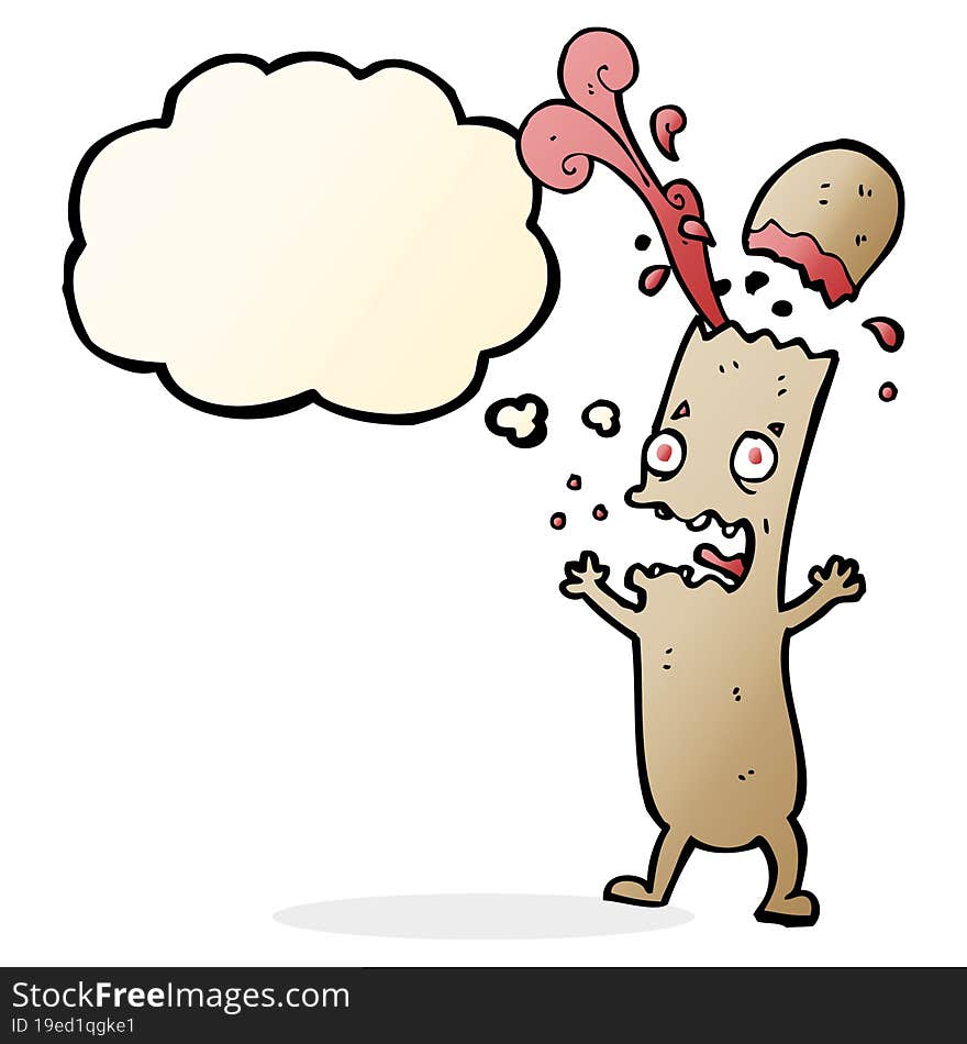 cartoon undercooked sausage with thought bubble