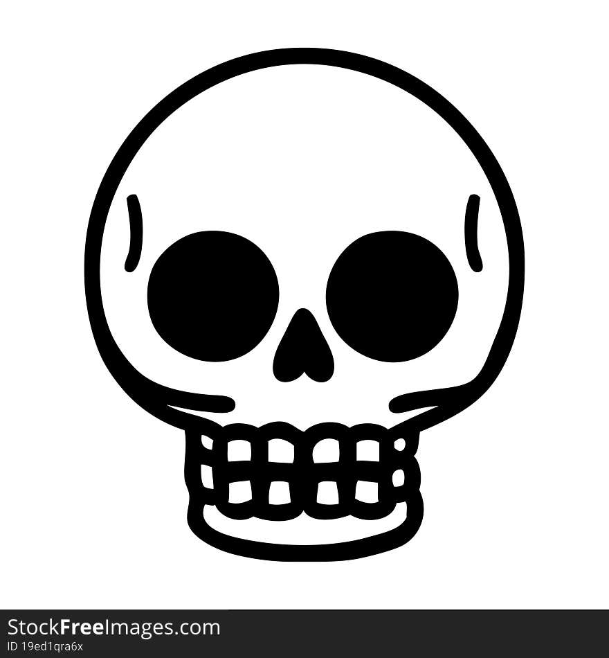 tattoo in black line style of a skull. tattoo in black line style of a skull