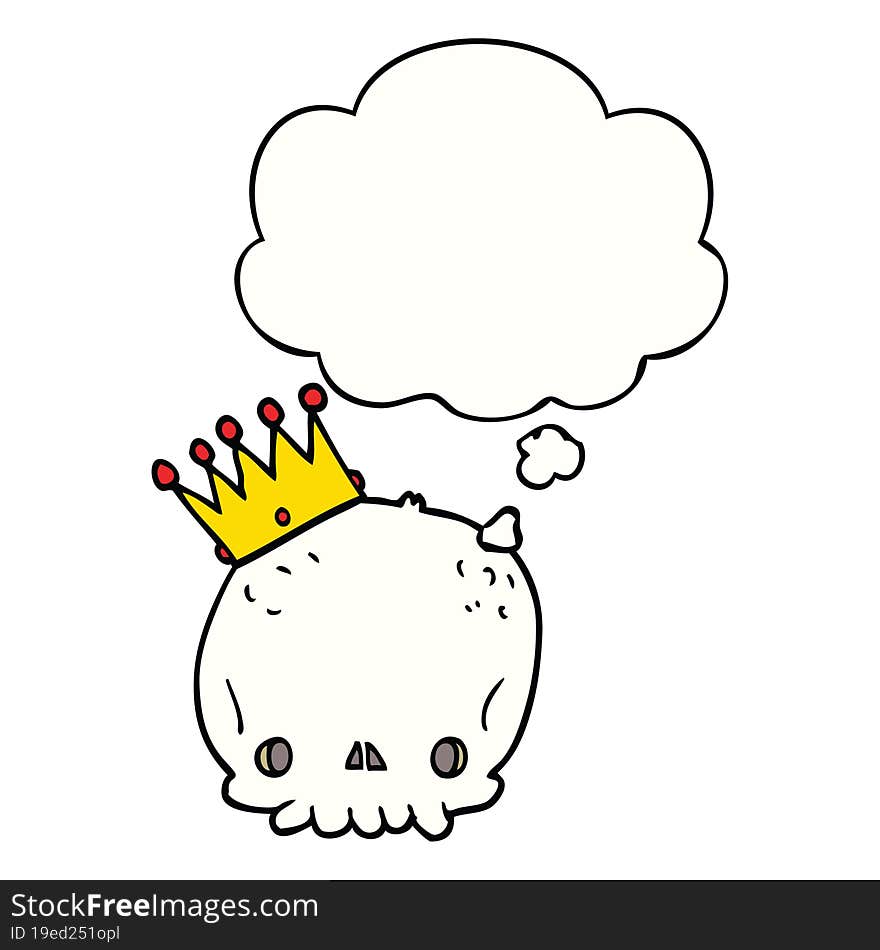 cartoon skull with crown and thought bubble