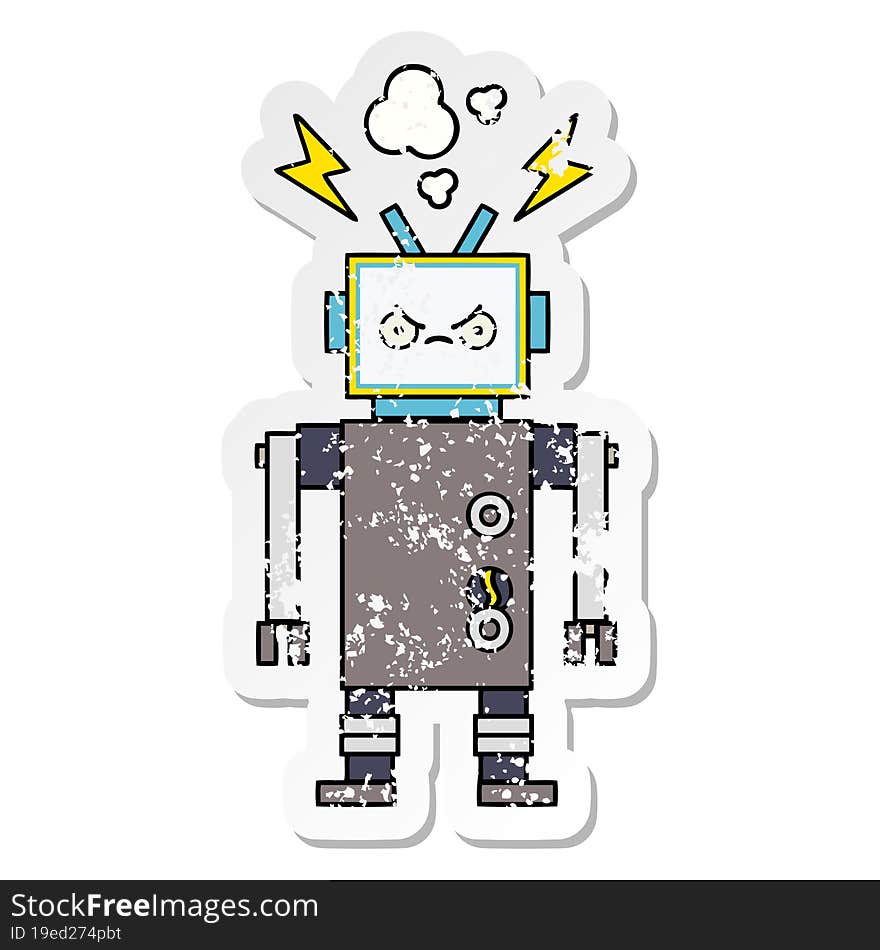 Distressed Sticker Of A Cute Cartoon Robot