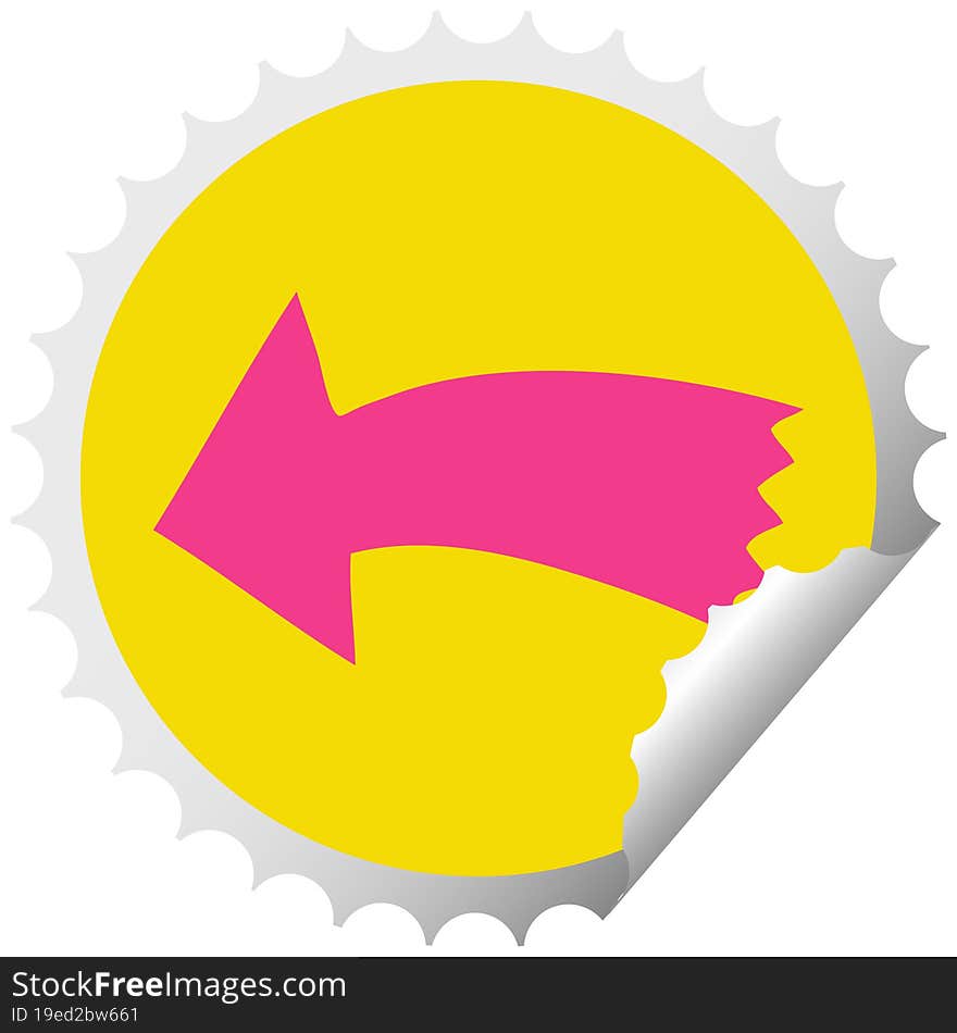 quirky circular peeling sticker cartoon arrow