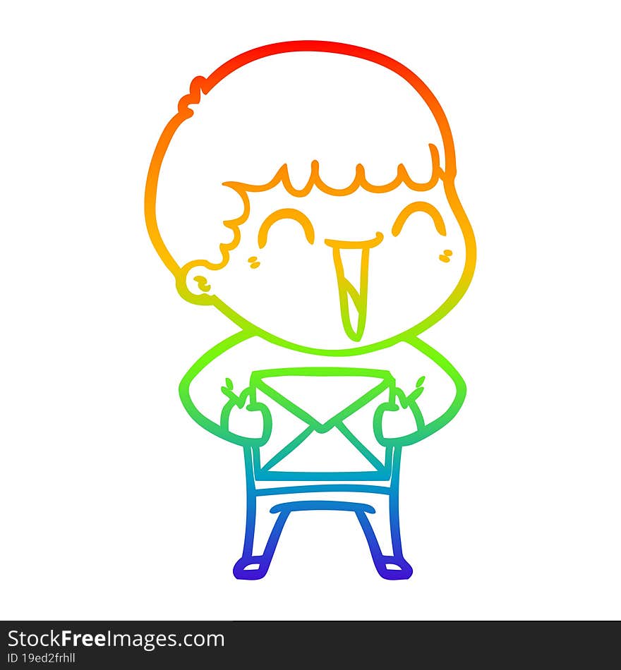 rainbow gradient line drawing of a cartoon happy man