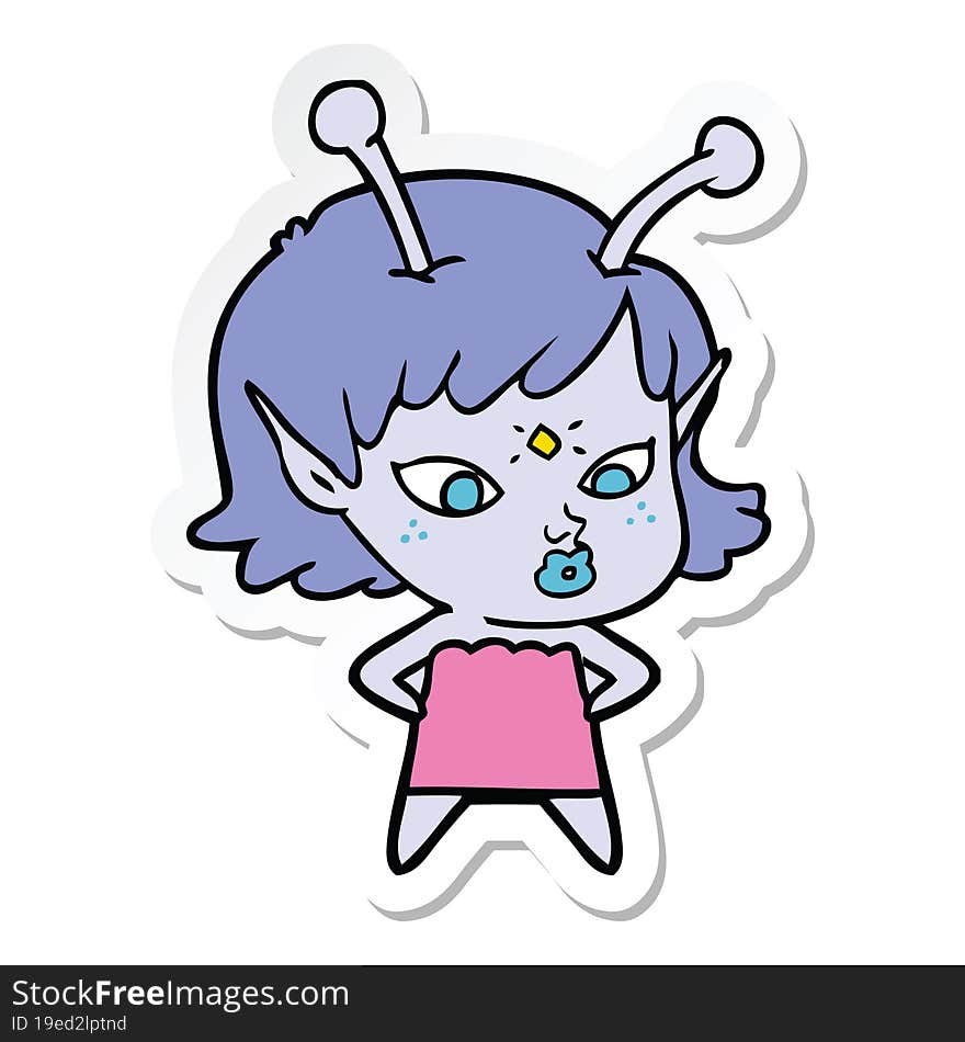 sticker of a pretty cartoon alien girl