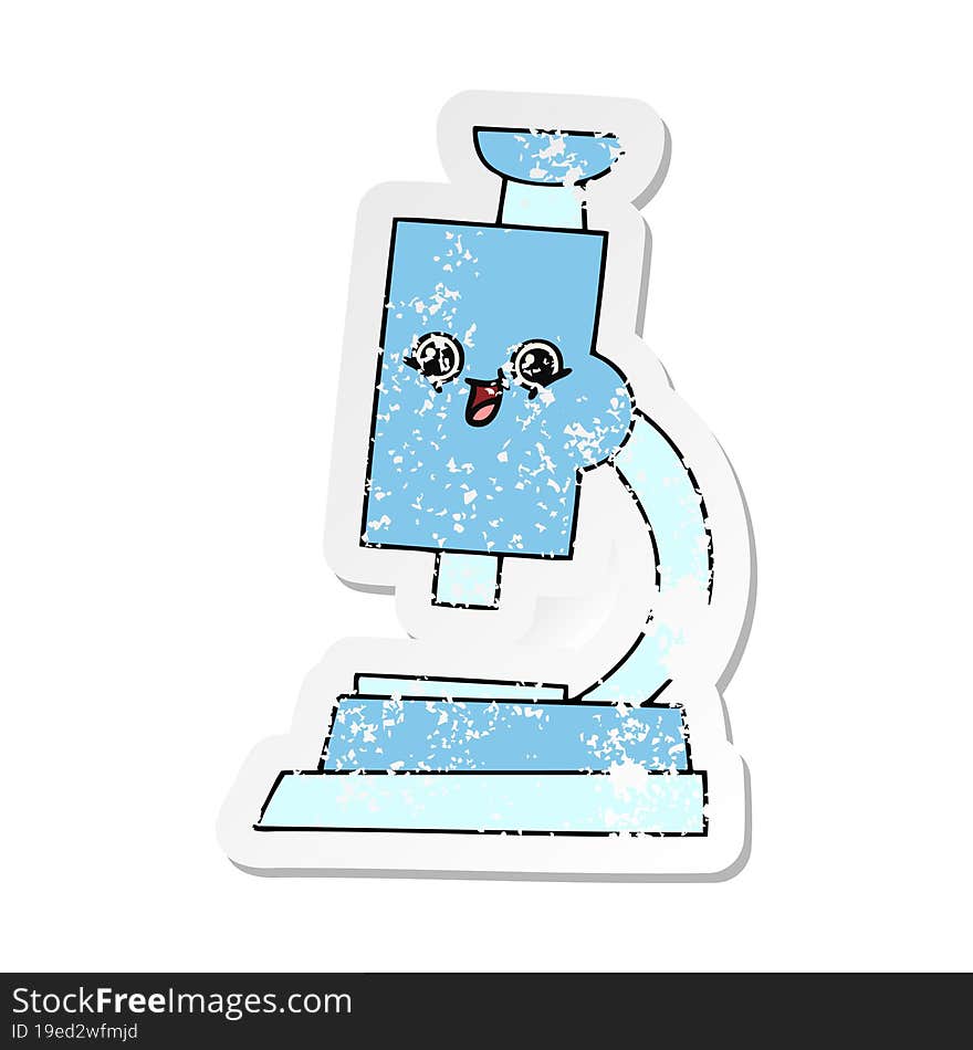 distressed sticker of a cute cartoon microscope