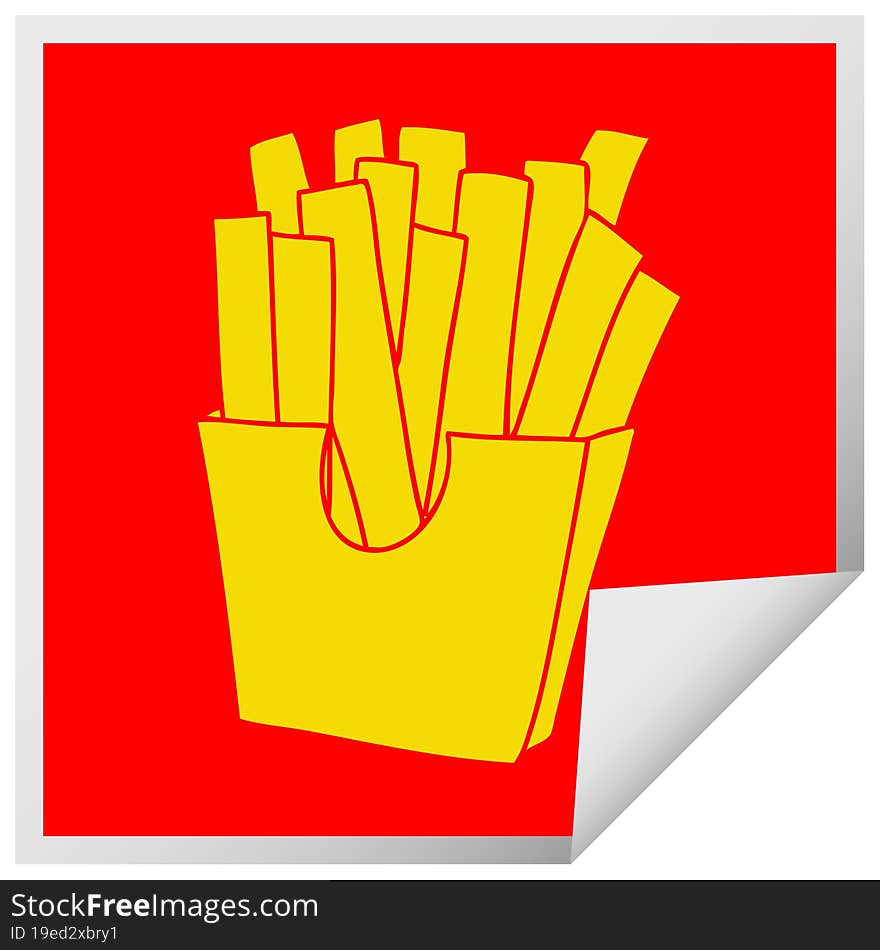 quirky square peeling sticker cartoon french fries