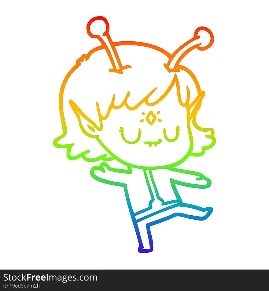 rainbow gradient line drawing cartoon alien girl