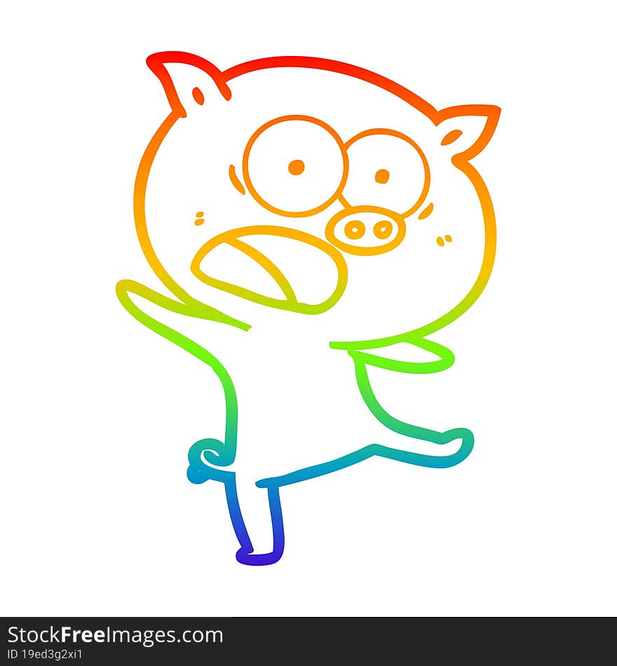 rainbow gradient line drawing cartoon pig shouting