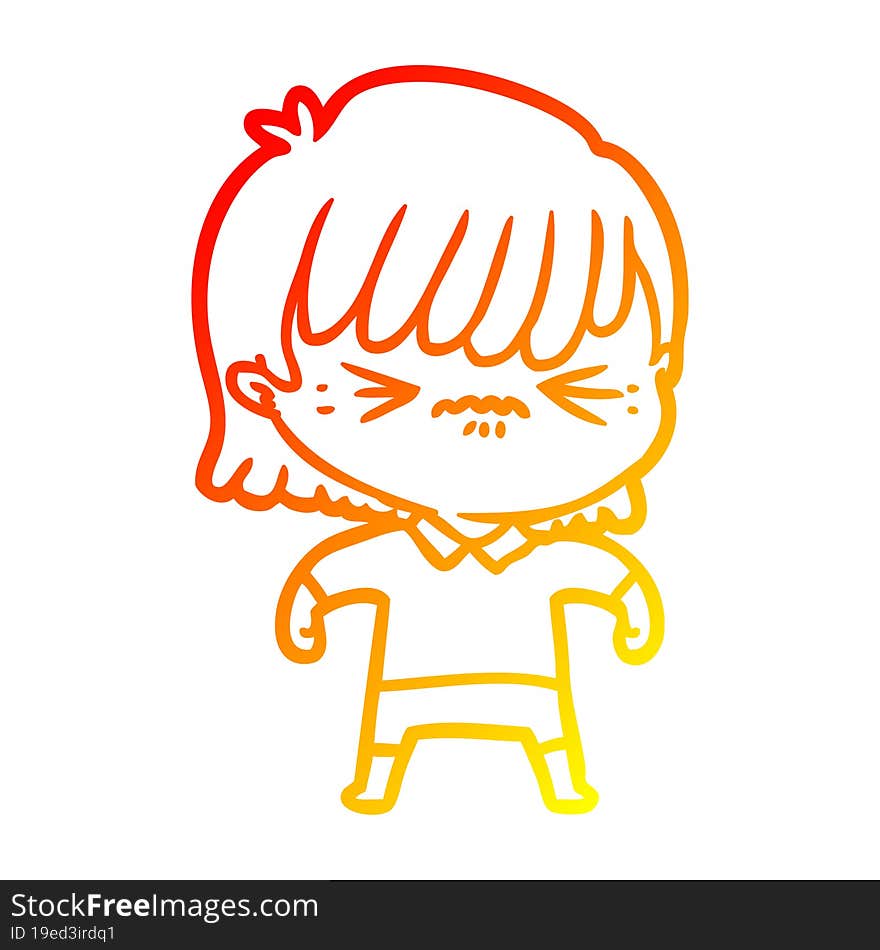 Warm Gradient Line Drawing Annoyed Cartoon Girl