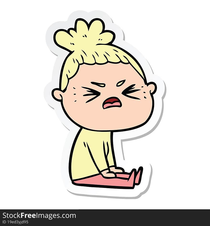 sticker of a cartoon angry woman