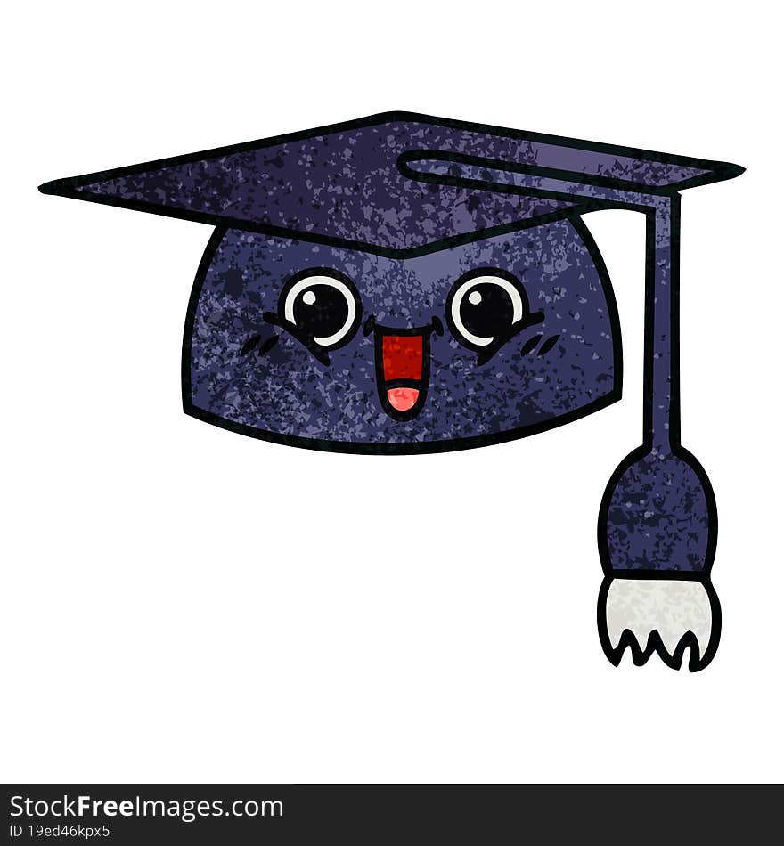 retro grunge texture cartoon graduation hat