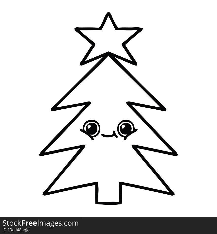 line drawing cartoon of a christmas tree