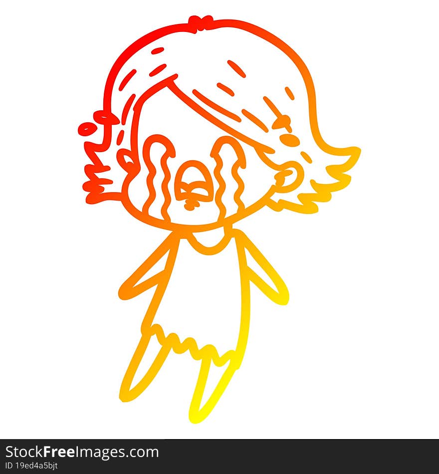 warm gradient line drawing of a cartoon woman crying