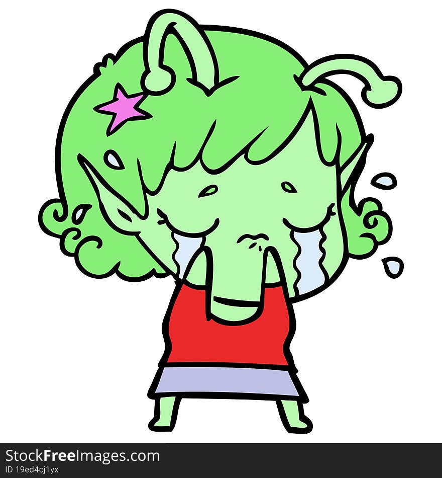 cartoon crying alien girl. cartoon crying alien girl