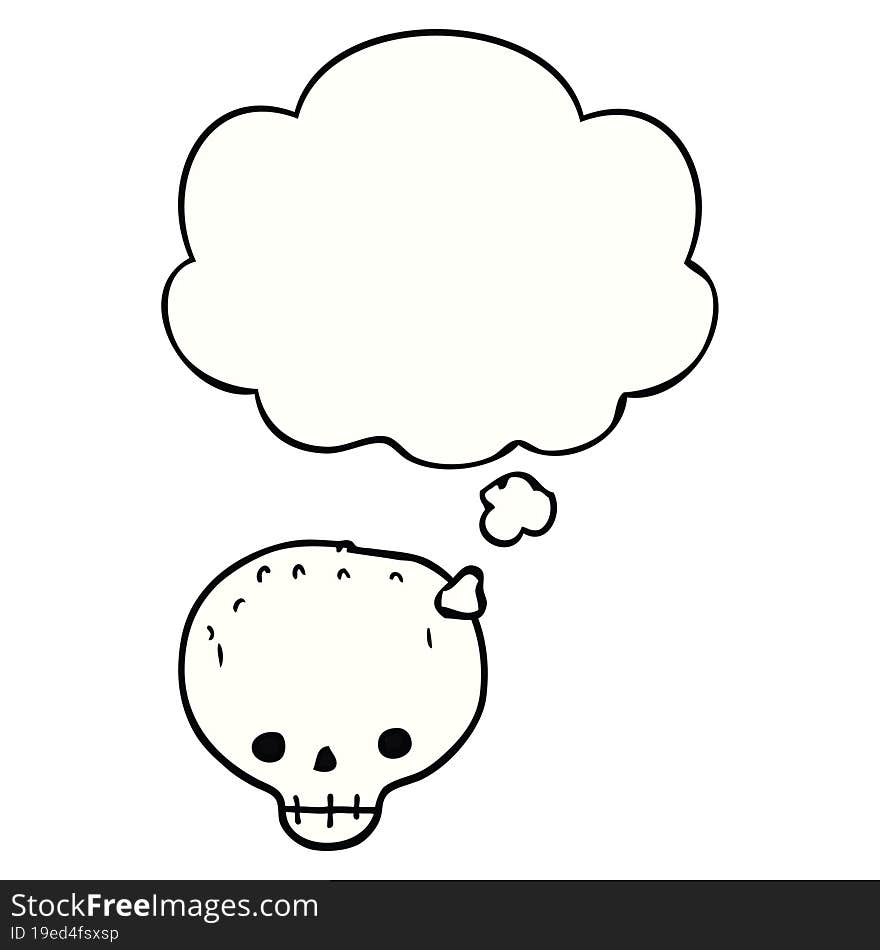 cartoon skull and thought bubble