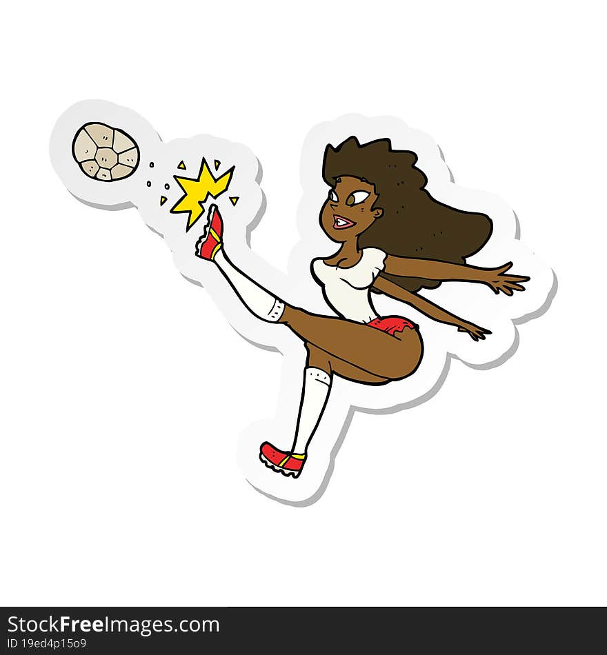 Sticker Of A Cartoon Female Soccer Player Kicking Ball