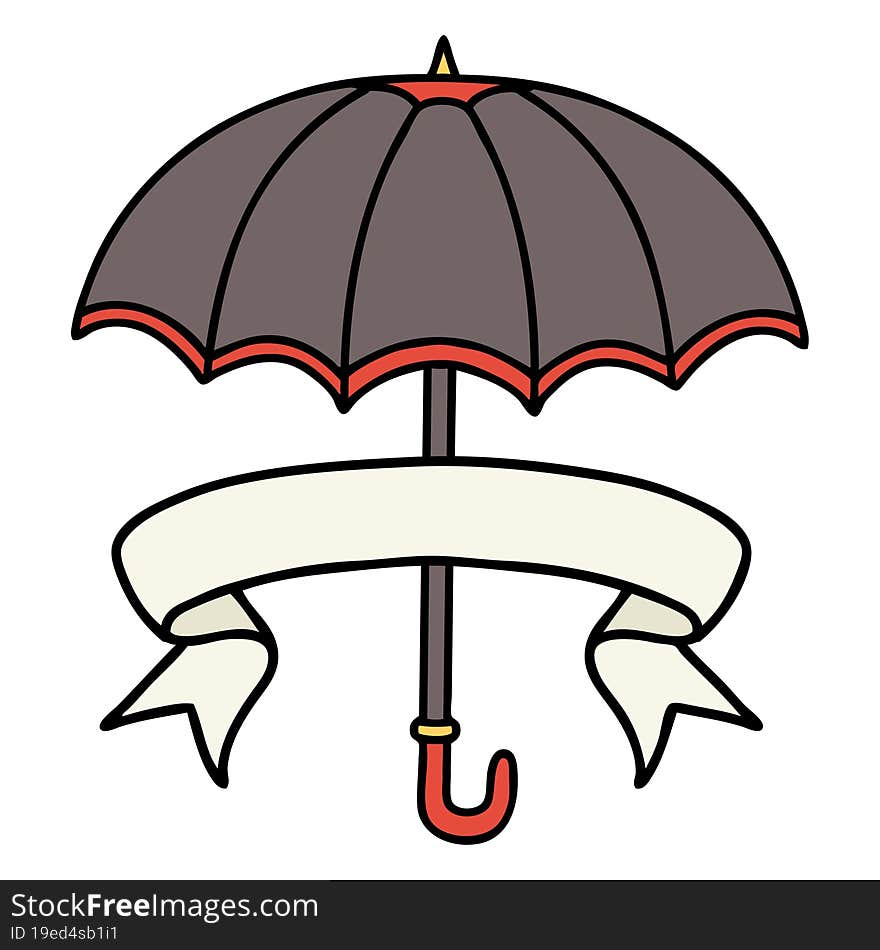 Tattoo With Banner Of An Umbrella