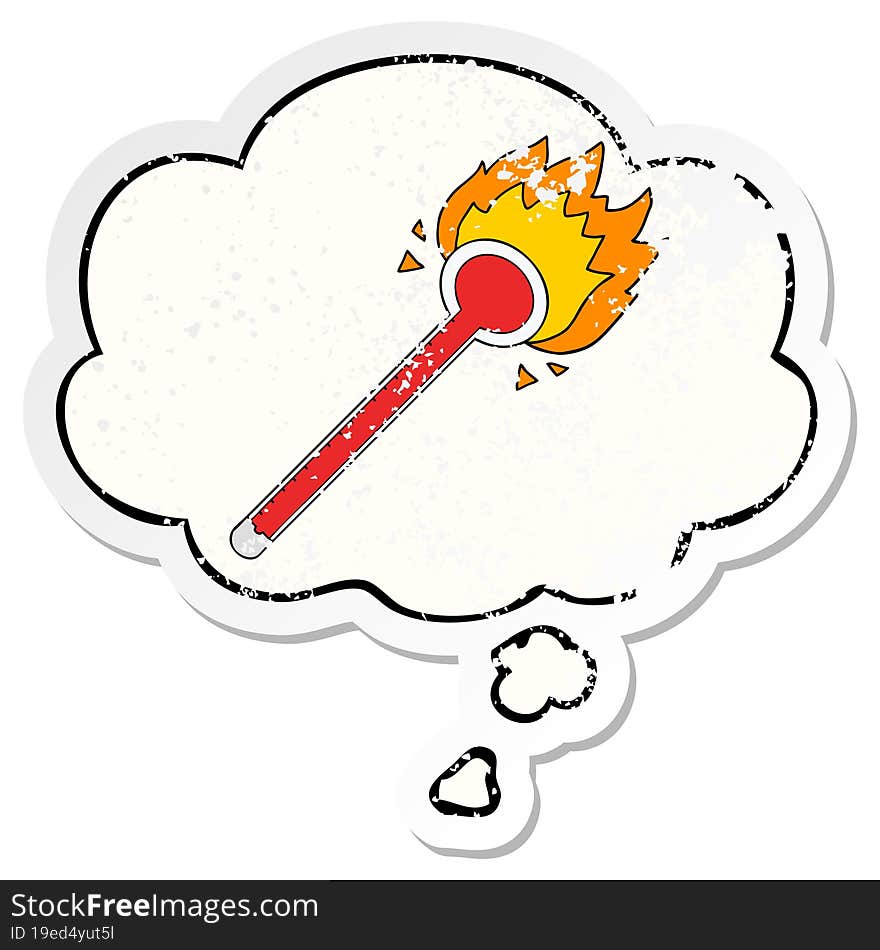 Cartoon Thermometer And Thought Bubble As A Distressed Worn Sticker