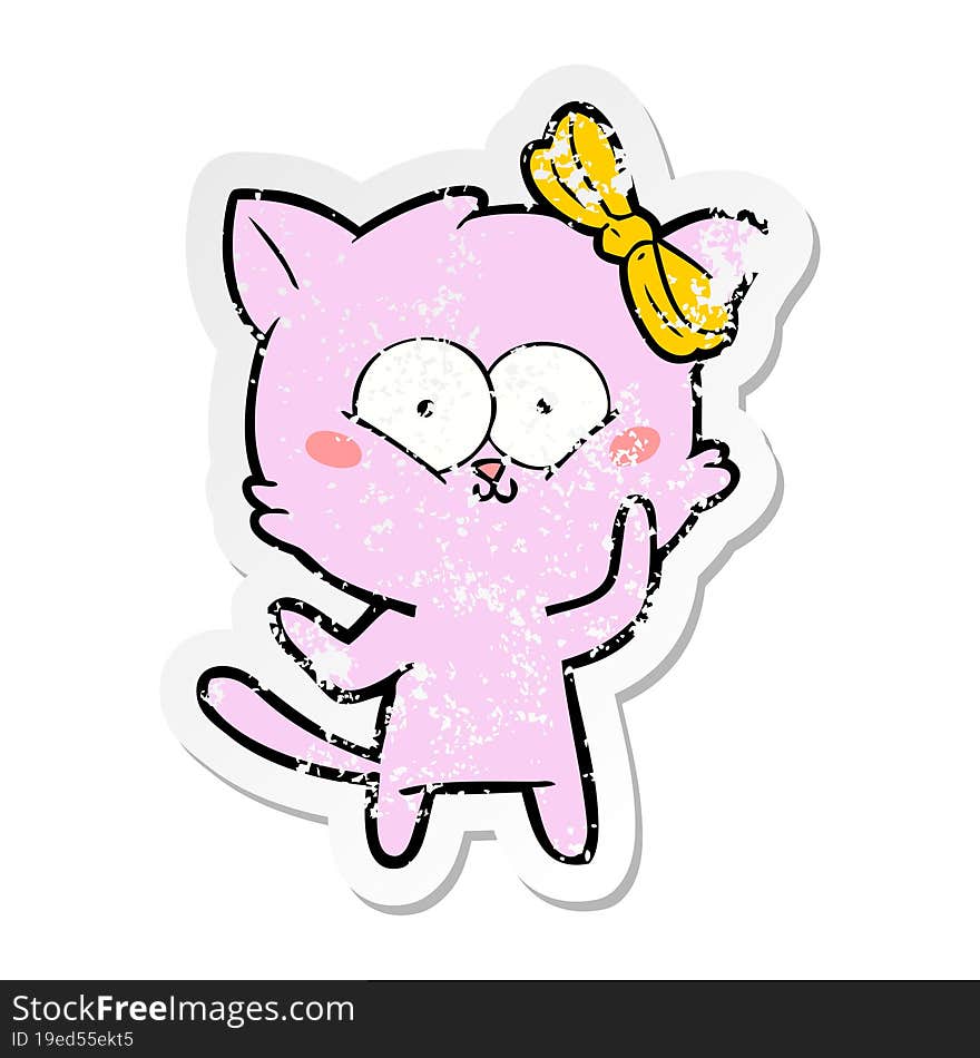 distressed sticker of a cartoon cat