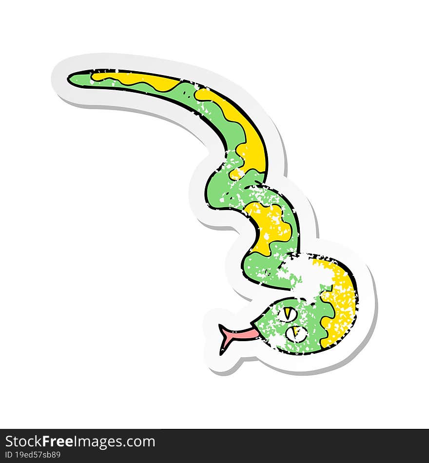 retro distressed sticker of a cartoon hissing snake