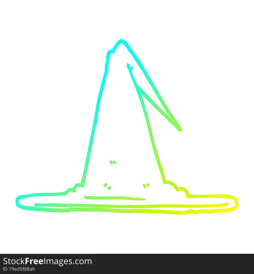 Cold Gradient Line Drawing Cartoon Witch Hat