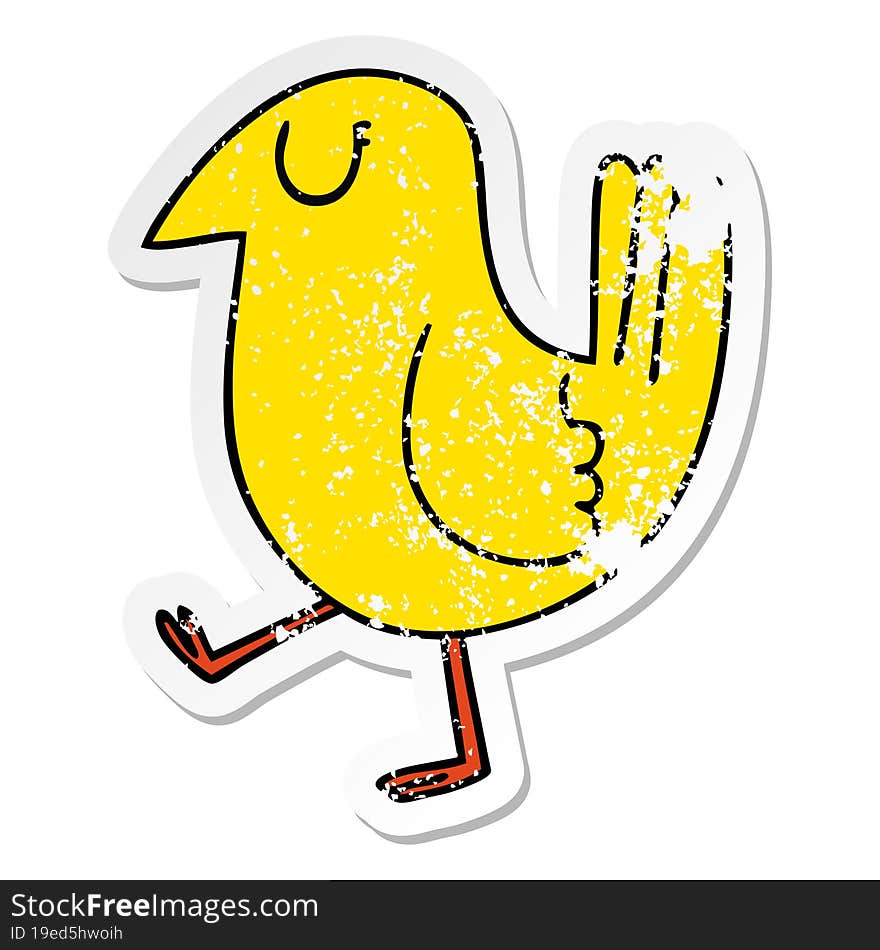 Distressed Sticker Of A Quirky Hand Drawn Cartoon Yellow Bird