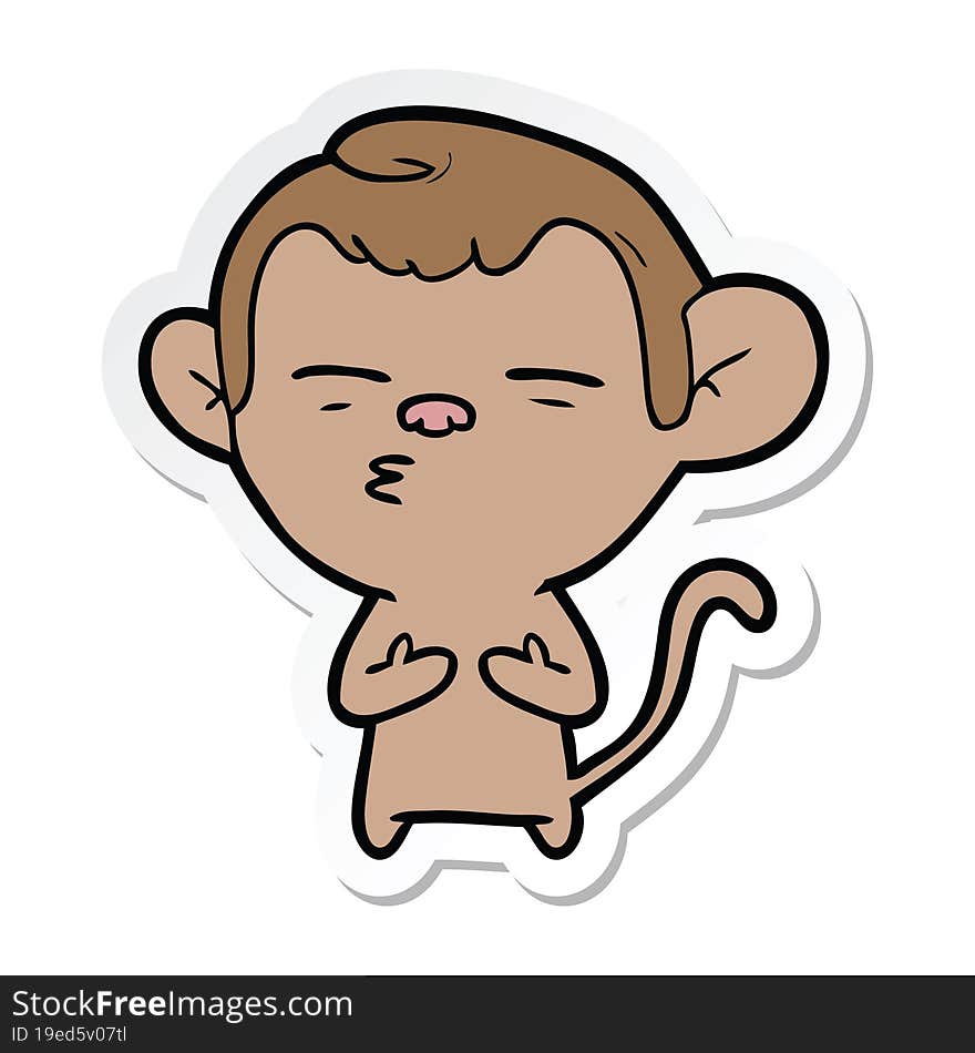 sticker of a cartoon suspicious monkey