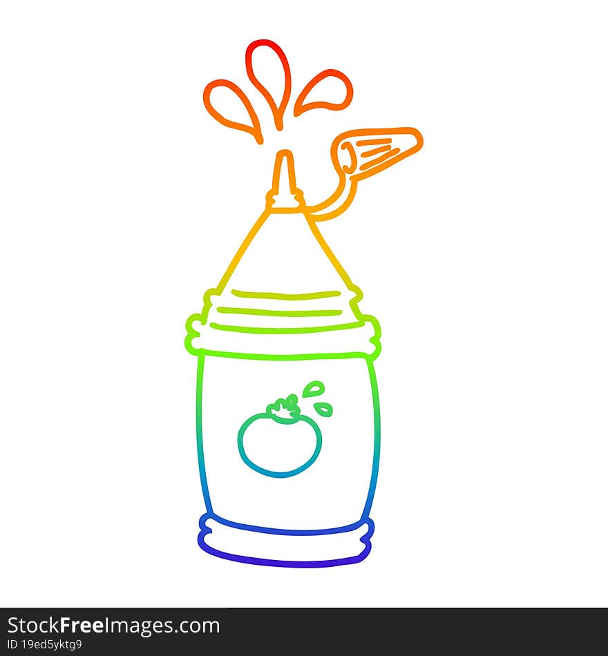 Rainbow Gradient Line Drawing Cartoon Ketchup Bottle