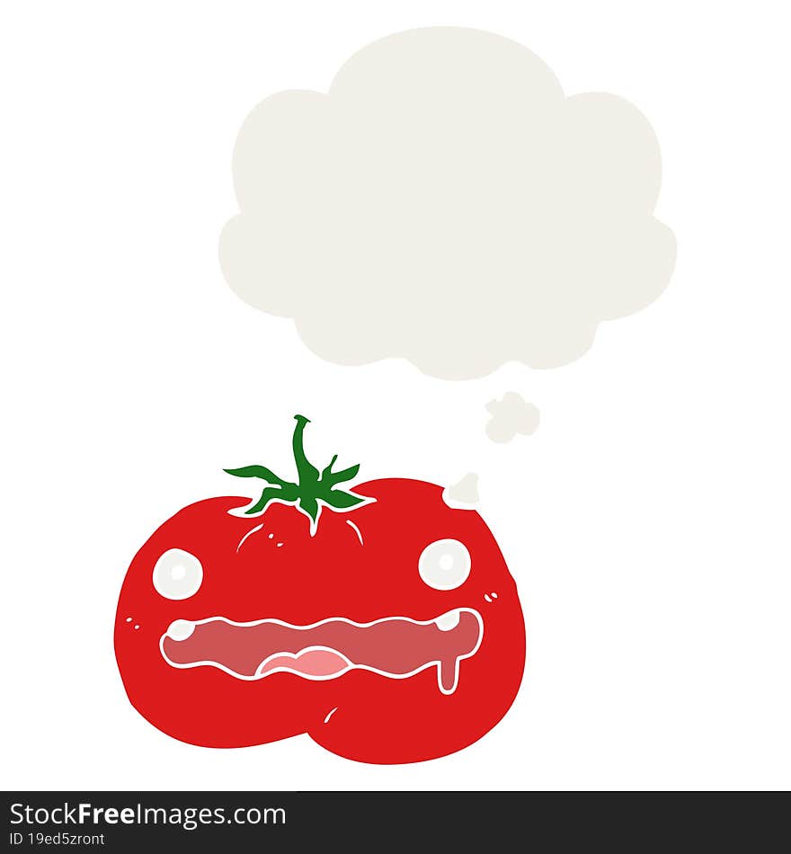 cartoon tomato and thought bubble in retro style