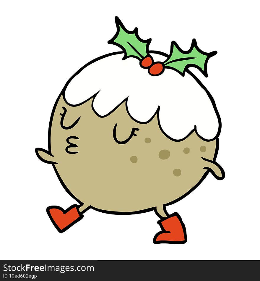 cartoon christmas pudding walking. cartoon christmas pudding walking