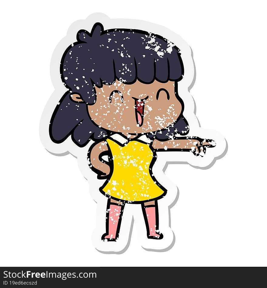 distressed sticker of a cartoon happy girl