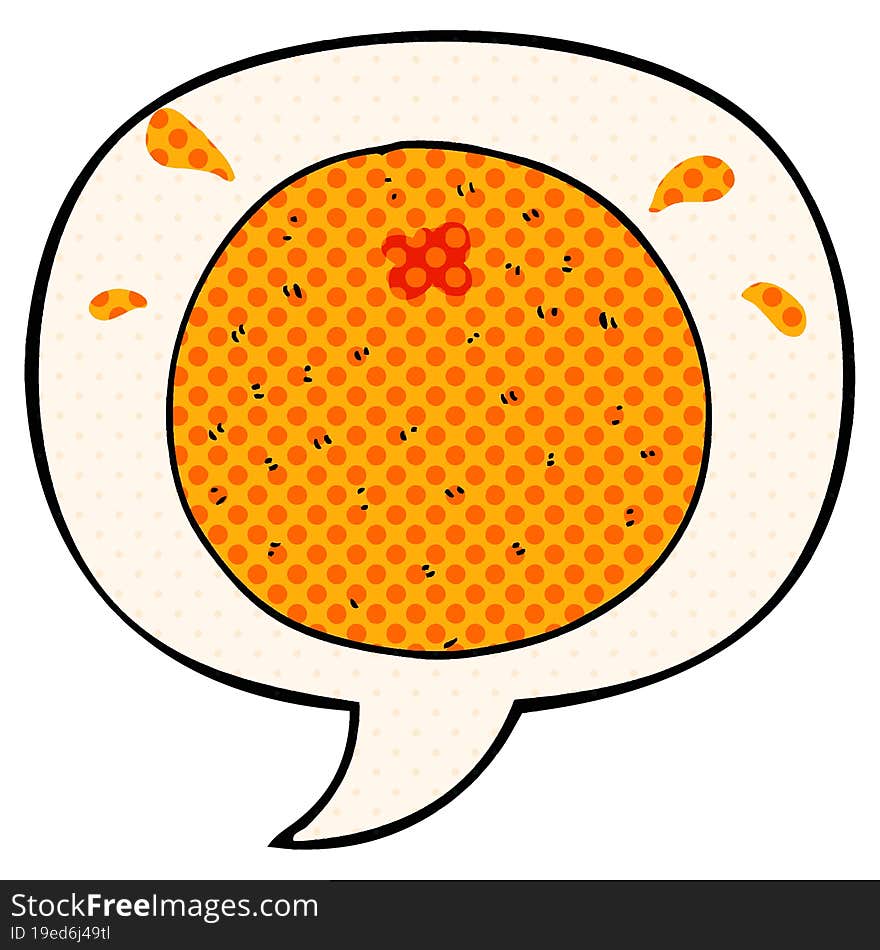 cartoon orange with speech bubble in comic book style